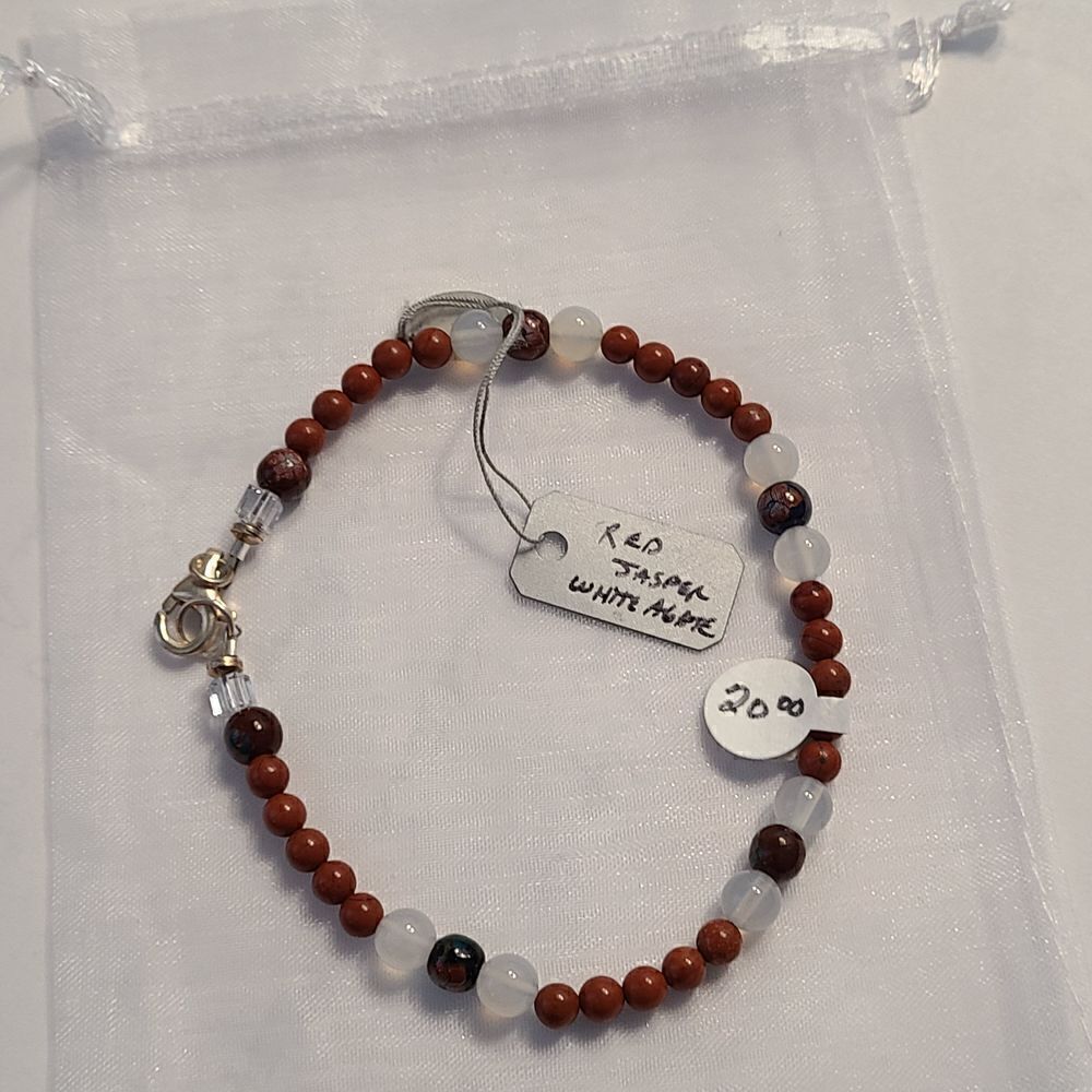 Red Jasper & White Agate Sterling Silver Bracelet